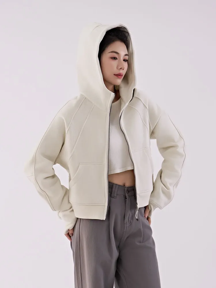 

Lulu Women's Fce Lined Hooded Jaet Casual Long Sve ort Coat Loose Fit Autumn Outerwear Comfortable Cotton Blend