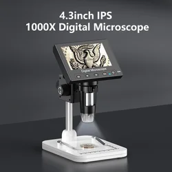 RIEVBCAU 4.3 Inch Digital Microscope 1000X Coin Microscopio Soldering Microscope for Electronics Repair PCB PC Laptop(DM4)