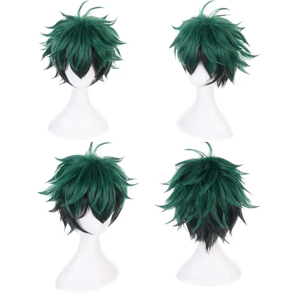 Anime My Hero Academia Midoriya Izuku Cos odgrywanie ról syntetyczne krótkie zielone włosy peruki dla mężczyzn kostium chłopięcy Halloween Cosplay