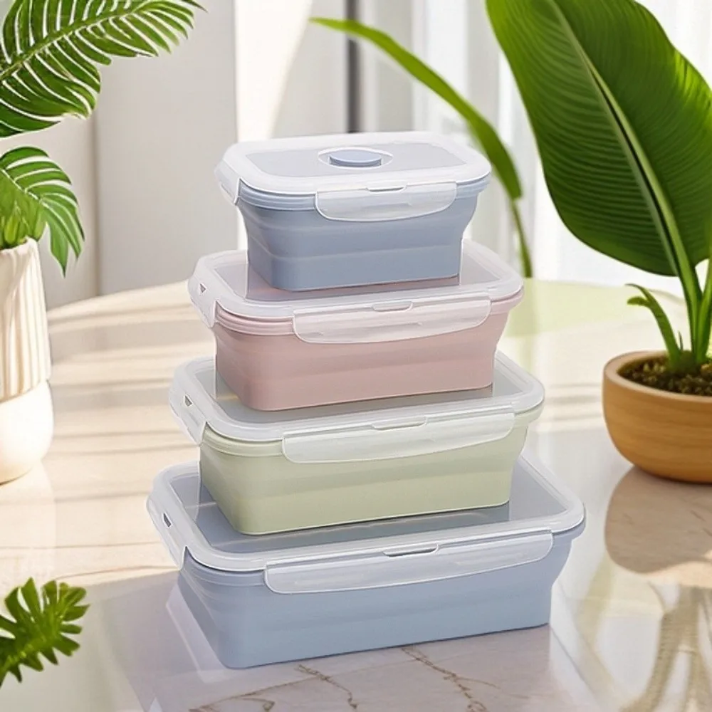 

4pcs Microwaveable Silicone Lunch Box Large Capacity Airtight Foldable Lunch Box High-temperature Resistant with Lid
