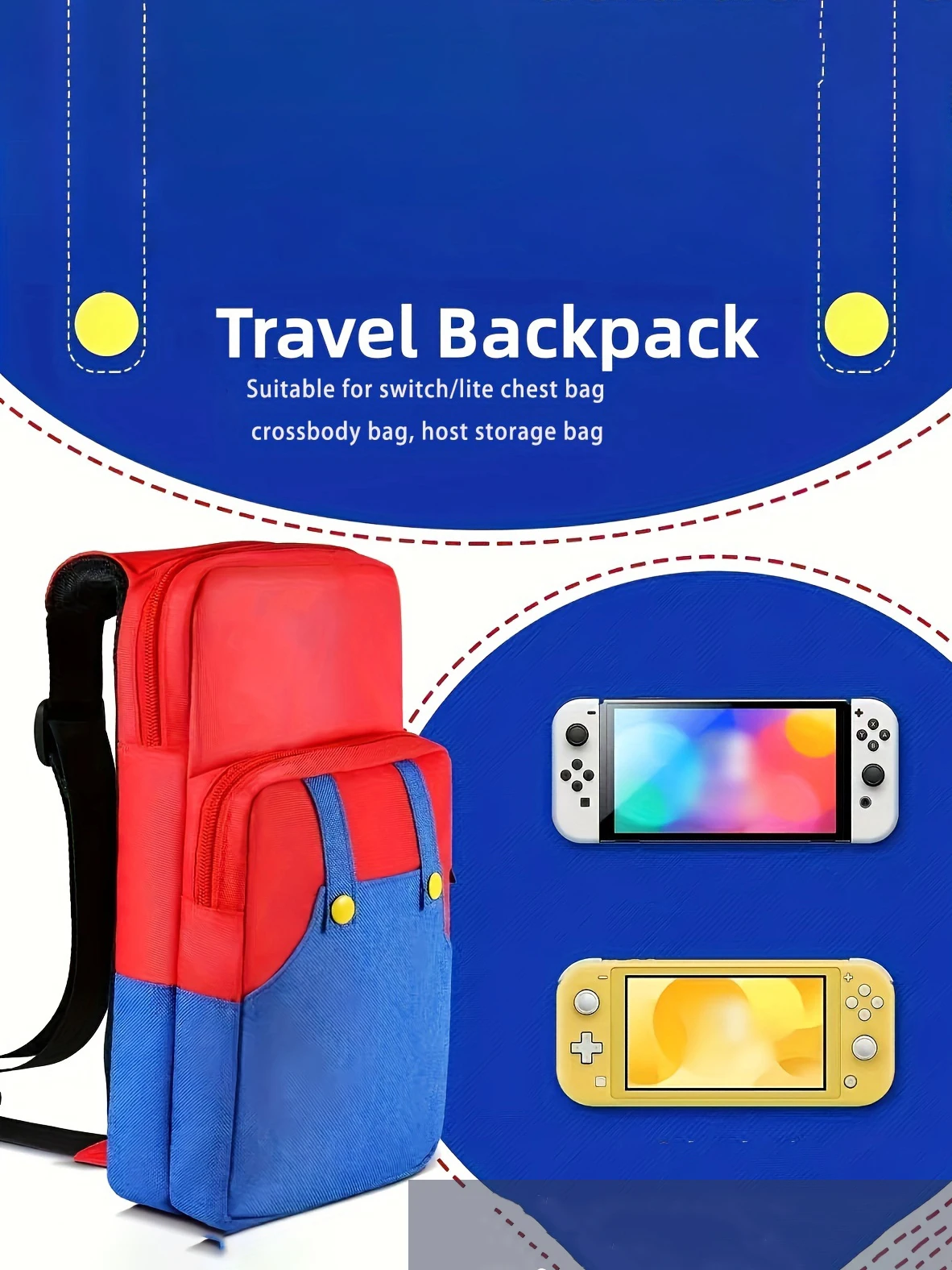 Lindo bolso de viaje para accesorios de consola Switch/Lite/OLED/Steam Deck, mochila impermeable, bolso de hombro tipo bandolera