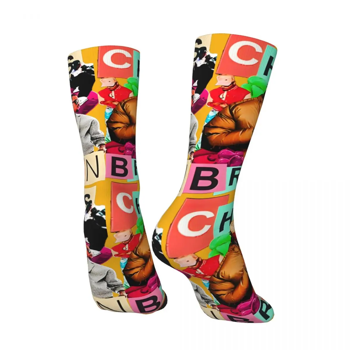 Retro Chris Brown Band Vocal Concert Men's compression Socks Unisex Chris Brown Street Style Pattern Printed Novelty Crew Sock