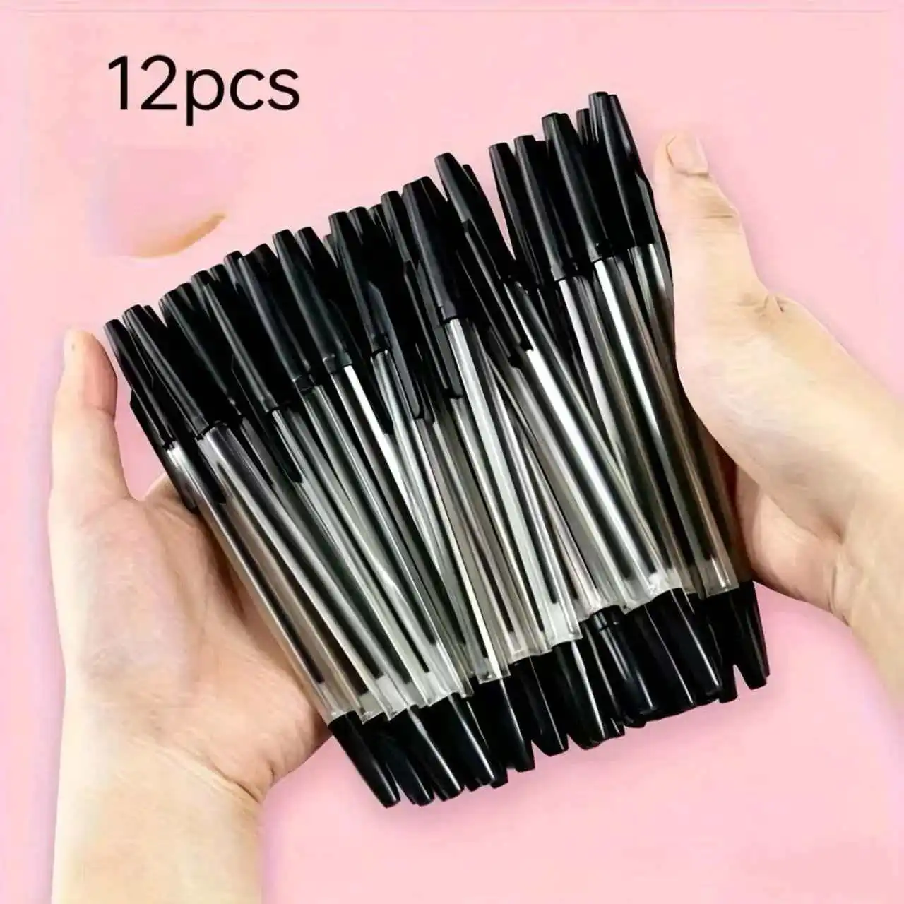 12-Pack Quick-Dry Round Ballpoint Pens - Polypropylene Barrel with Removable Cap, Medium Tip for Smooth Writing, For Office