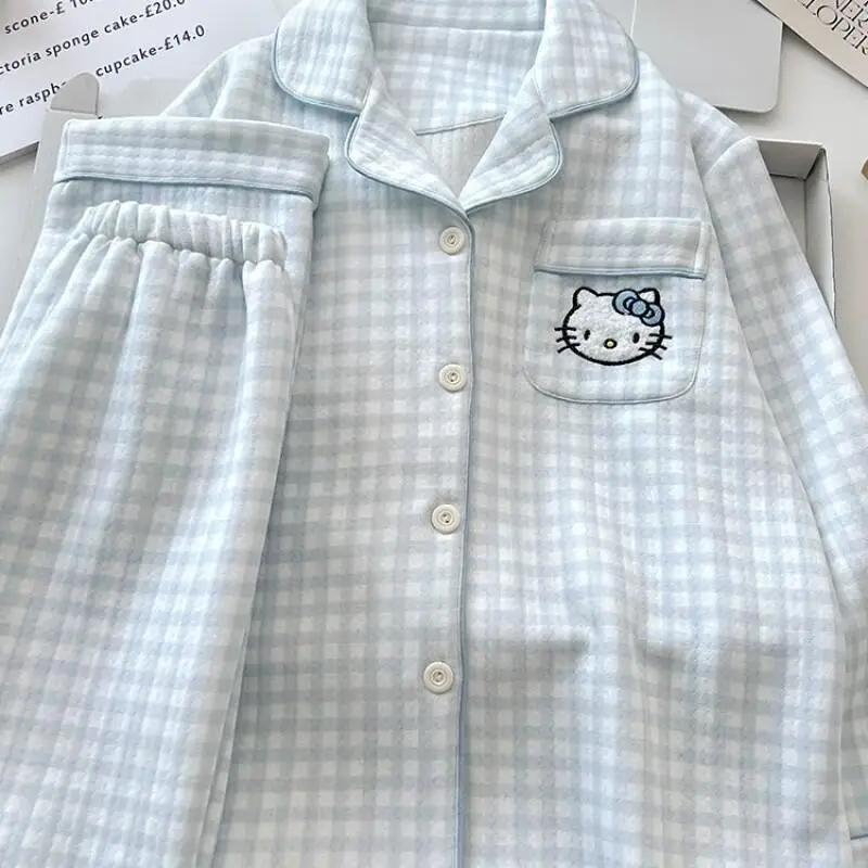 

Женская пижама Sanrio: новая осенняя коллекция, дышащий хлопок в клетку, зимний утепленный стеганый комплект для дома, модный