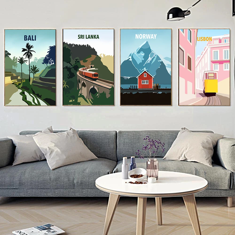 Nordic Modern Canvas Painting Landscape Bali Sri Lanka Lisbon Painting Print And Poster Picture Wall Art Living Room Home Decor