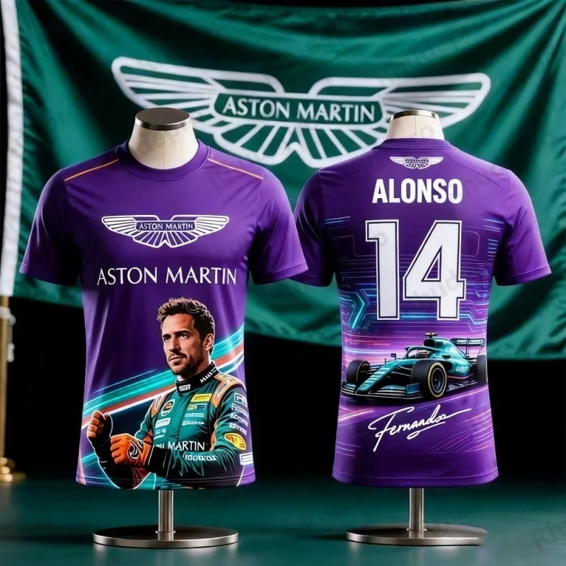 

Футболка Aston Martin Team Alonso 14 в гоночном стиле для фанатов F1, спортивная, повседневная, дышащая, впитывающая пот, модная, с принтом