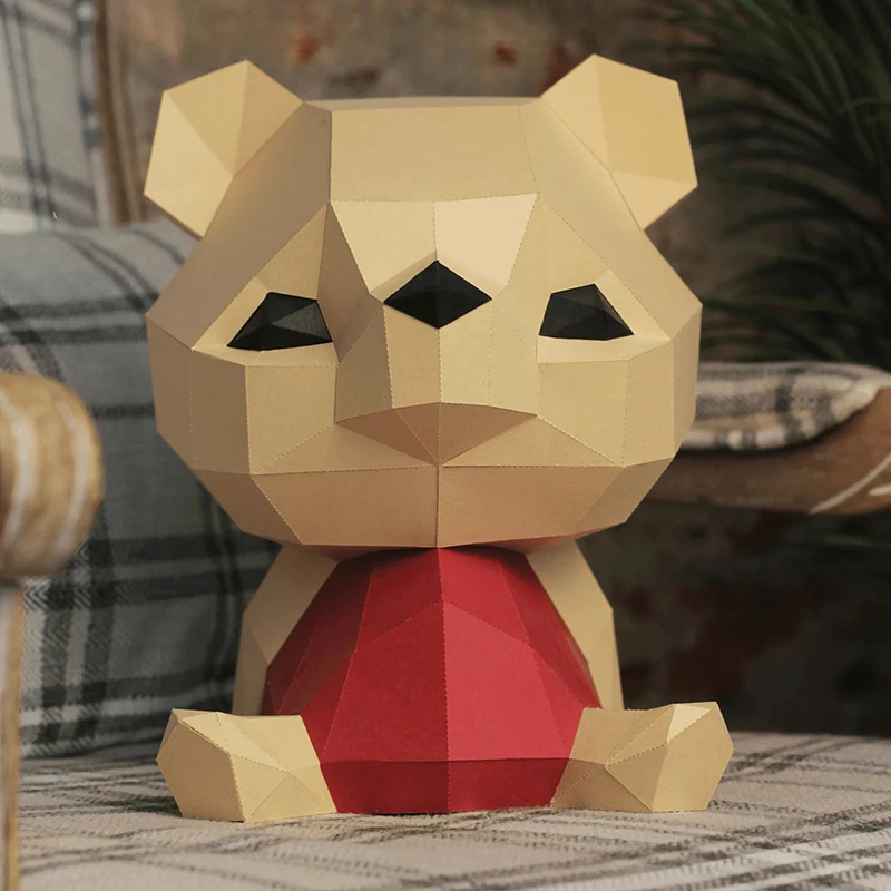 Cute Little Bear Paper Model Home Decor Desk Decoration Room Ornament Papecraft 3D DIY Puzzles Hand Made Creative Toys