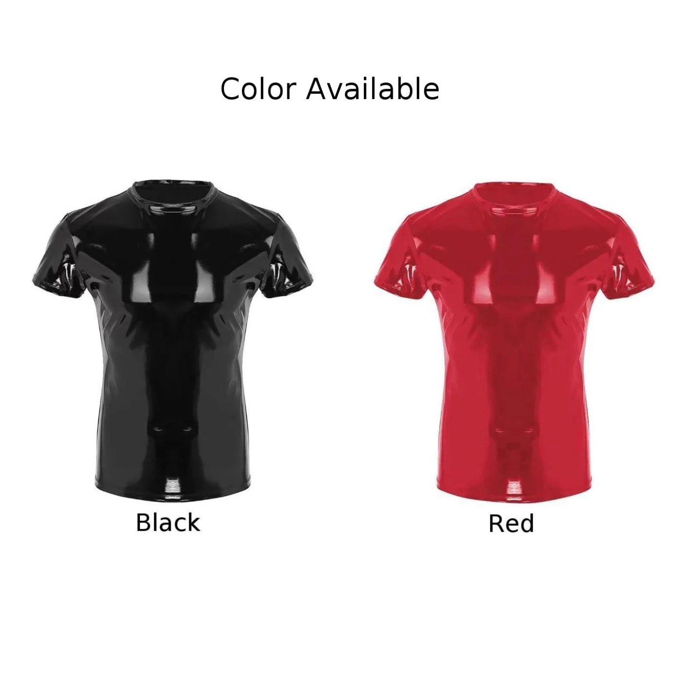 Camiseta de alta calidad para hombre, 1 piezas, aspecto mojado, ropa de discoteca negra/roja, disfraz de piel sintética, PVC brillante, manga corta