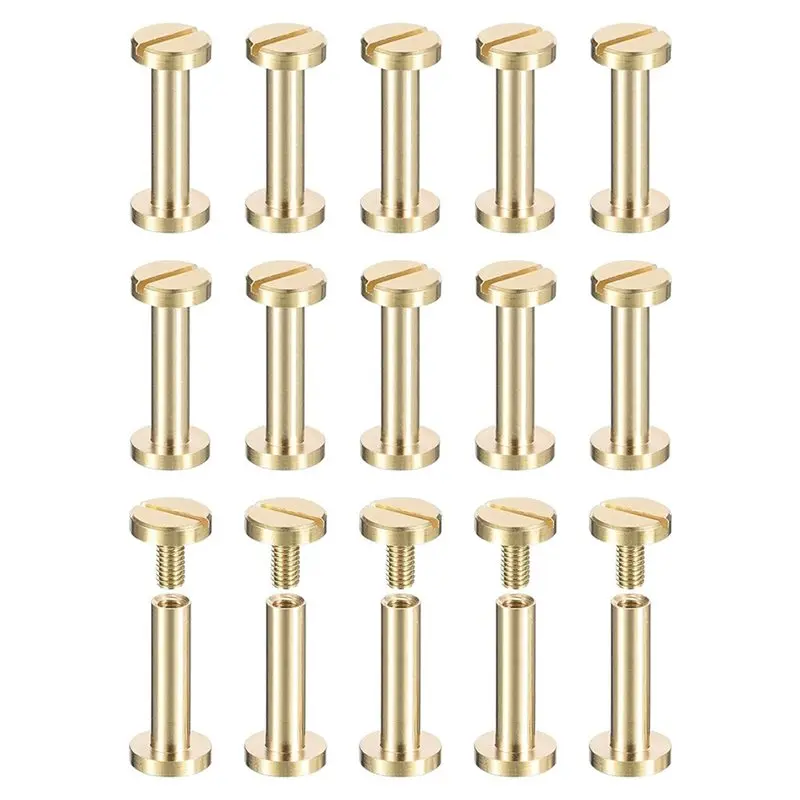 60Pack Brass Chicago Screws, 15X8mm Flat Head Screw Back Binding Post Nail Stud Rivets Fastener For DIY-[LUCK 9]