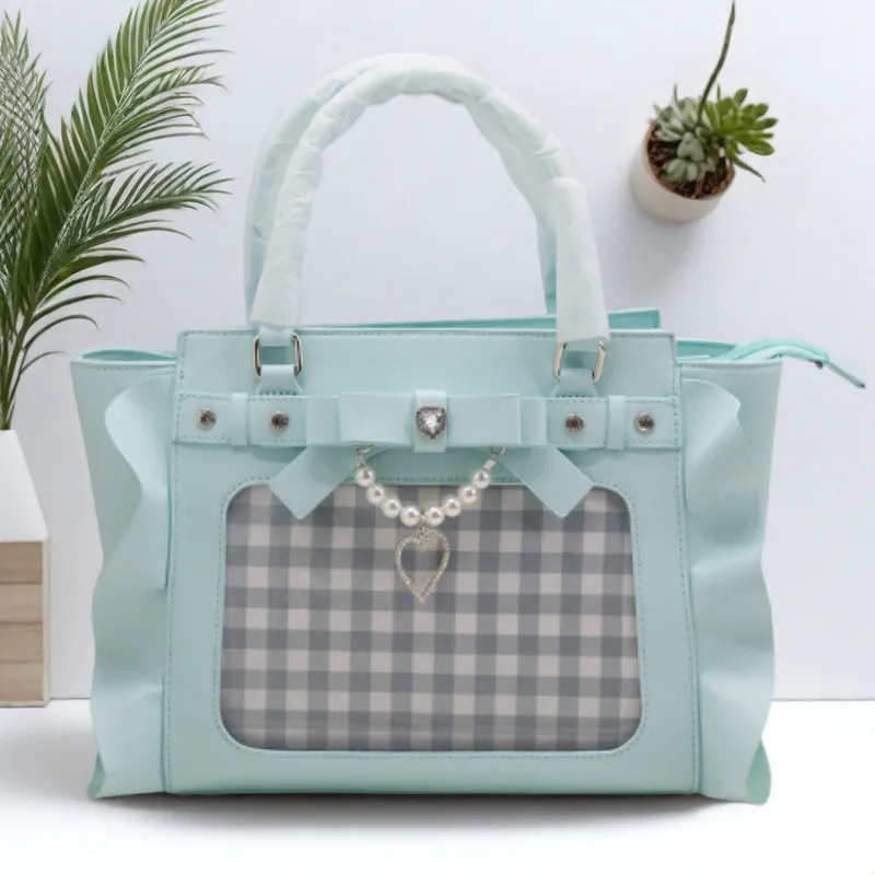 Harajuku Square Pink Ita Bag Women New Japanese Pearl Handle Messenger Bag Wallet Female Sweet Cute Crossbody Bags Aesthetic