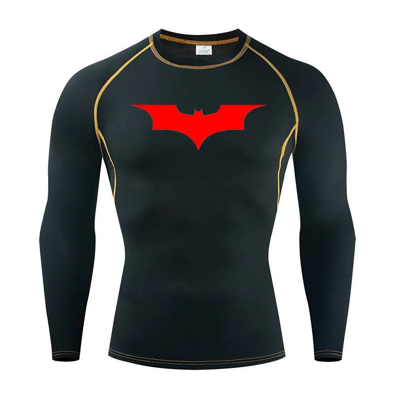 New Men\'s T Shirt Outdoor Training Fitness Gym Jogging Running Sweatshirt Bat/-Man Compression Shirts Tight Elastic Breathable