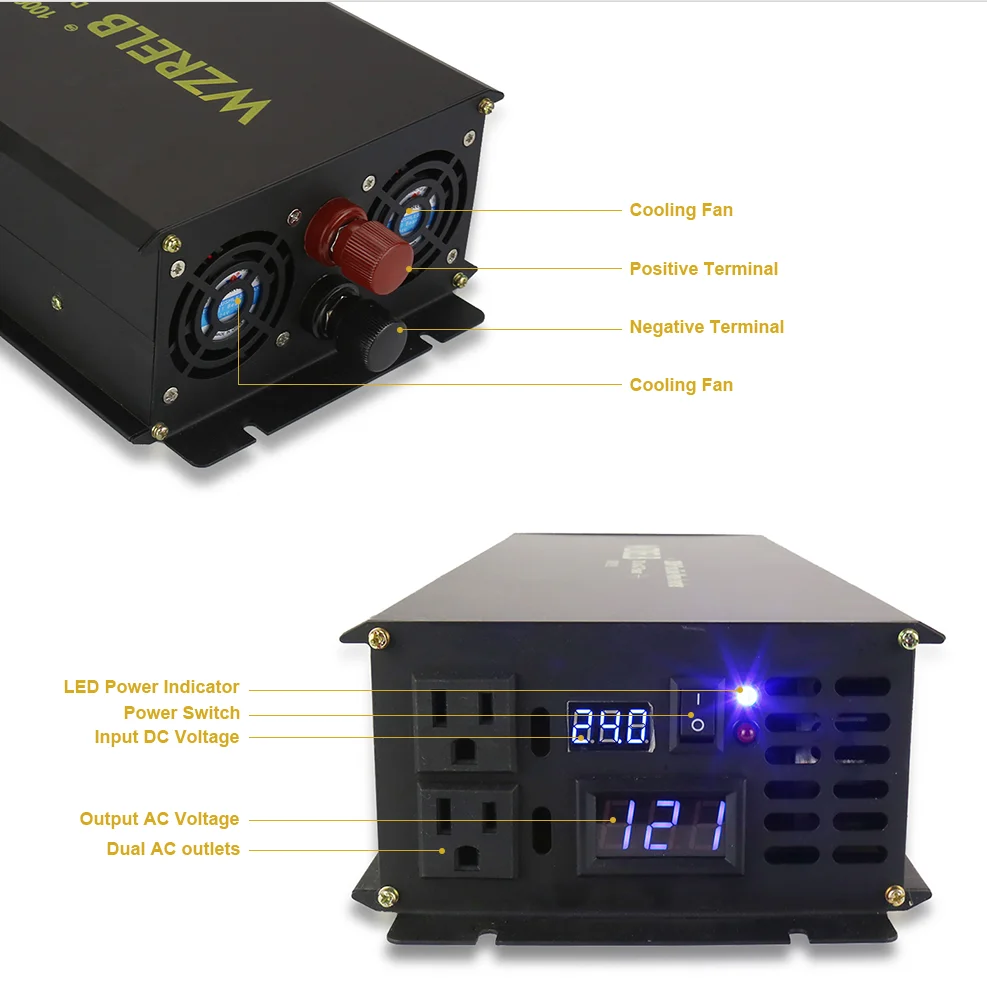 

1000W Pure Sine Wave Inverter Solar System 24V 220V Car Battery Power Generator DC to AC Converter Off Grid 12V/48V to 120/240V