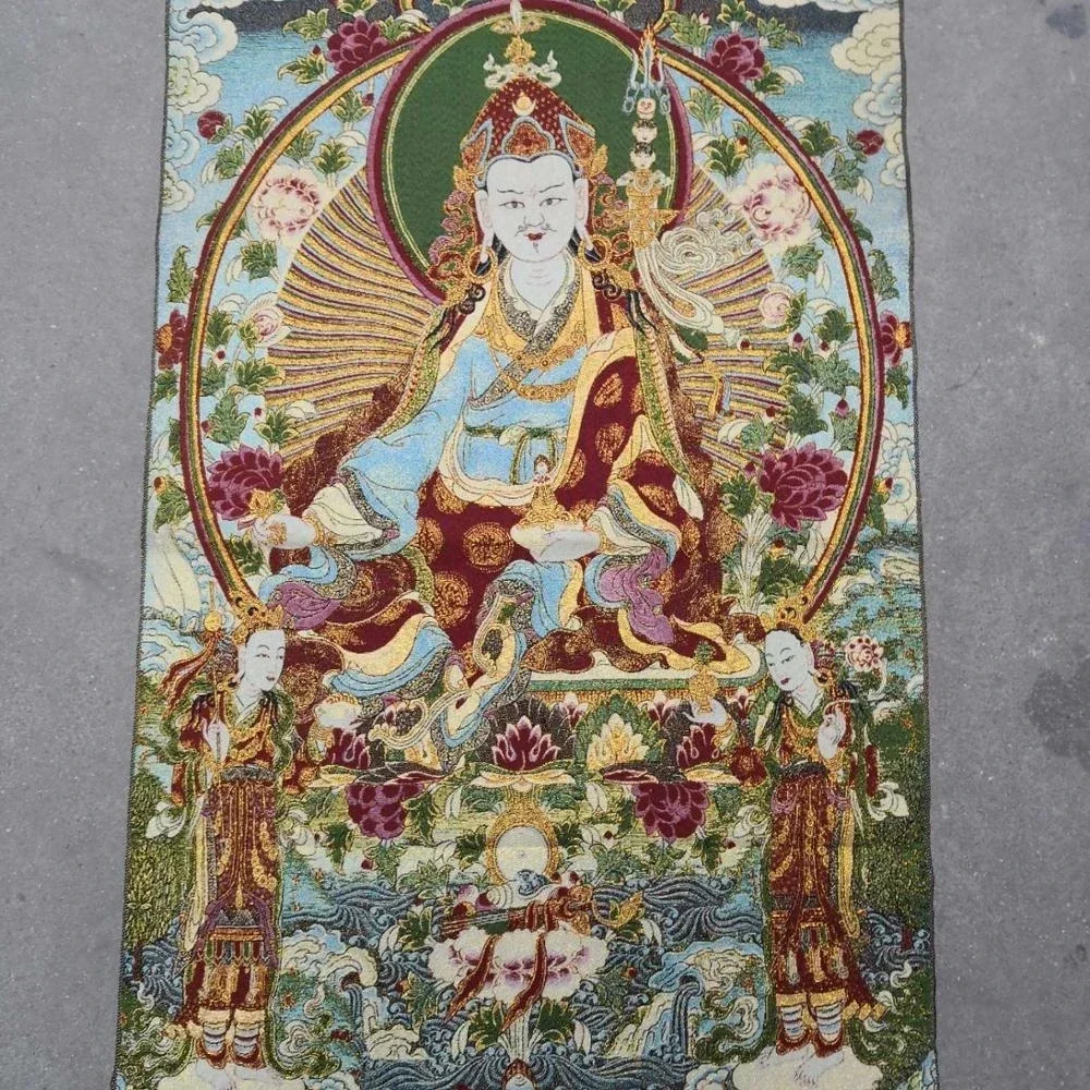 36 inch Tibet Silk embroidery Guru Padmasambhava Rinpoche Buddha Thangka Paintings Mural