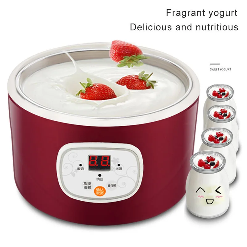 Máquina de Yogurt termostática multifuncional, máquina automática eléctrica de 220V para hacer yogur, vino de arroz, Natto, revestimiento de acero inoxidable