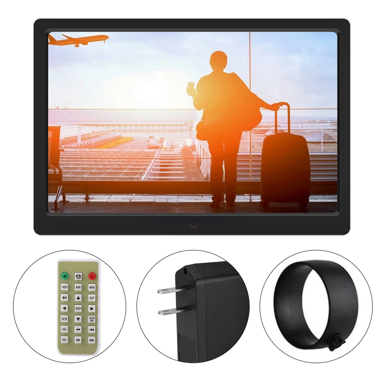Protable 14inch 16:9 1280*800 HD Wide Screen Digital Music Photo Frame High Resolution Electronic Album Movie Player AC100‑240V