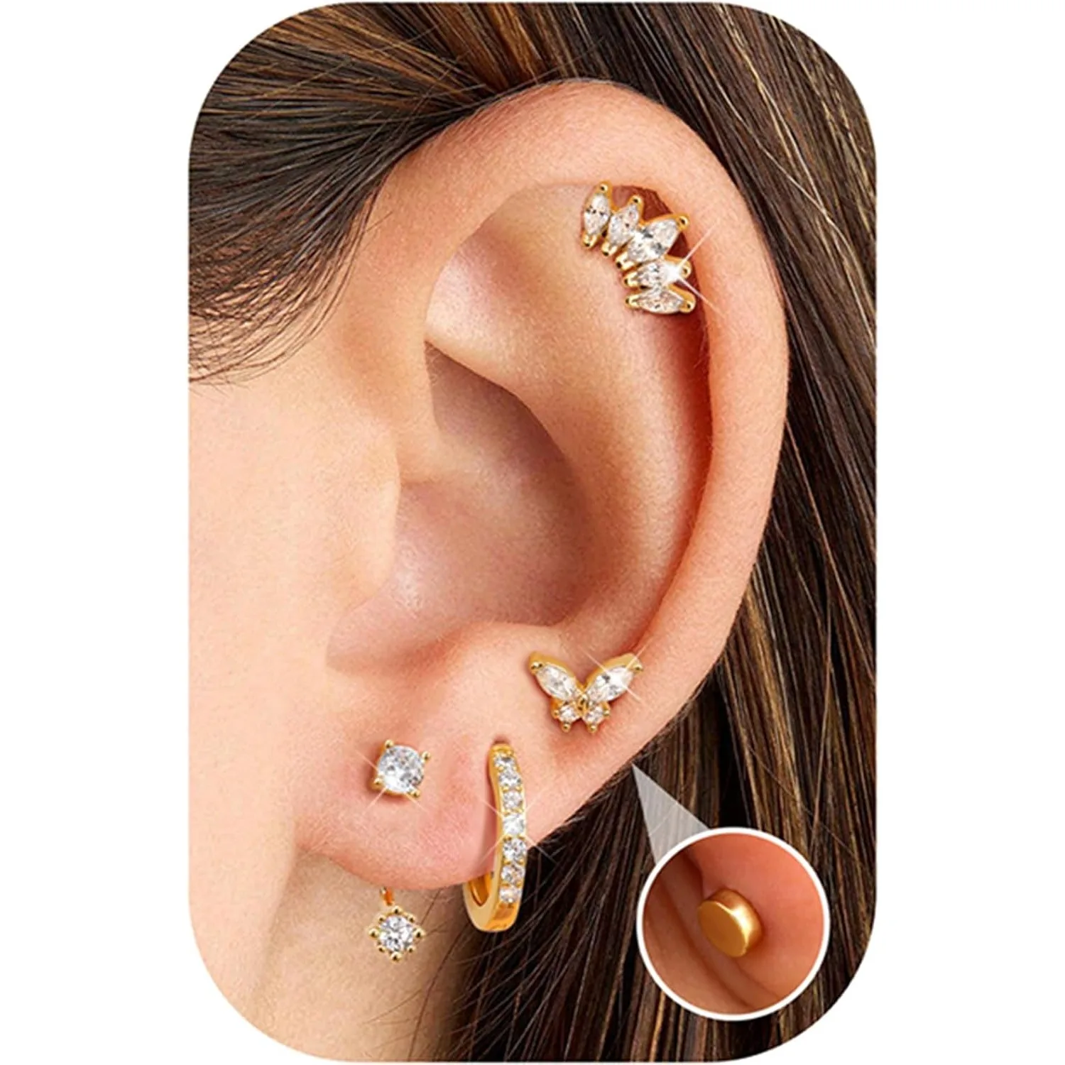 

Florideco 4 Pairs Dainty Stainless Steel Flat Back Earrings for Women stud Hoops Stacks Piercings Jewelry Gift