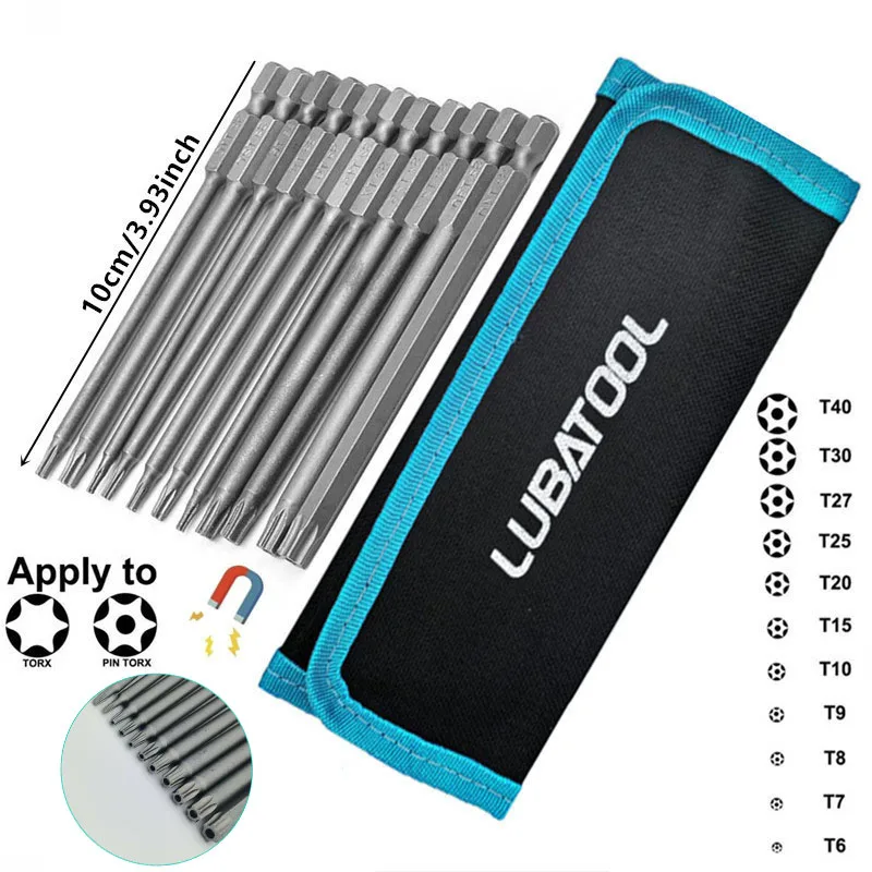 Zestaw bitów do wkrętaka Torx S2 8/11 szt. z torbą, trzpień 1/4'', sześciokątna końcówka wiertarska, 100 mm 150 mm, klucz do śrub, magnetyczny gwiazdkowy klucz ręczny