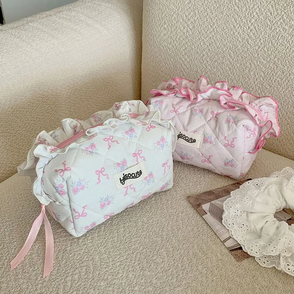 Creative Lace Bow Cosmetic Bag Makeup Organizer Multi-function Toiletry Storage Bag Large Capacity Stationery Storage Bags Women