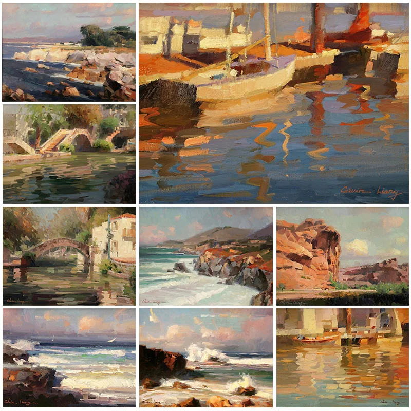 DIY 5D Diamond Painting Full Drill Coastal oil painting landscape Diamond Mosaic Rhinestone Embroidery Kits Home decor Gifts