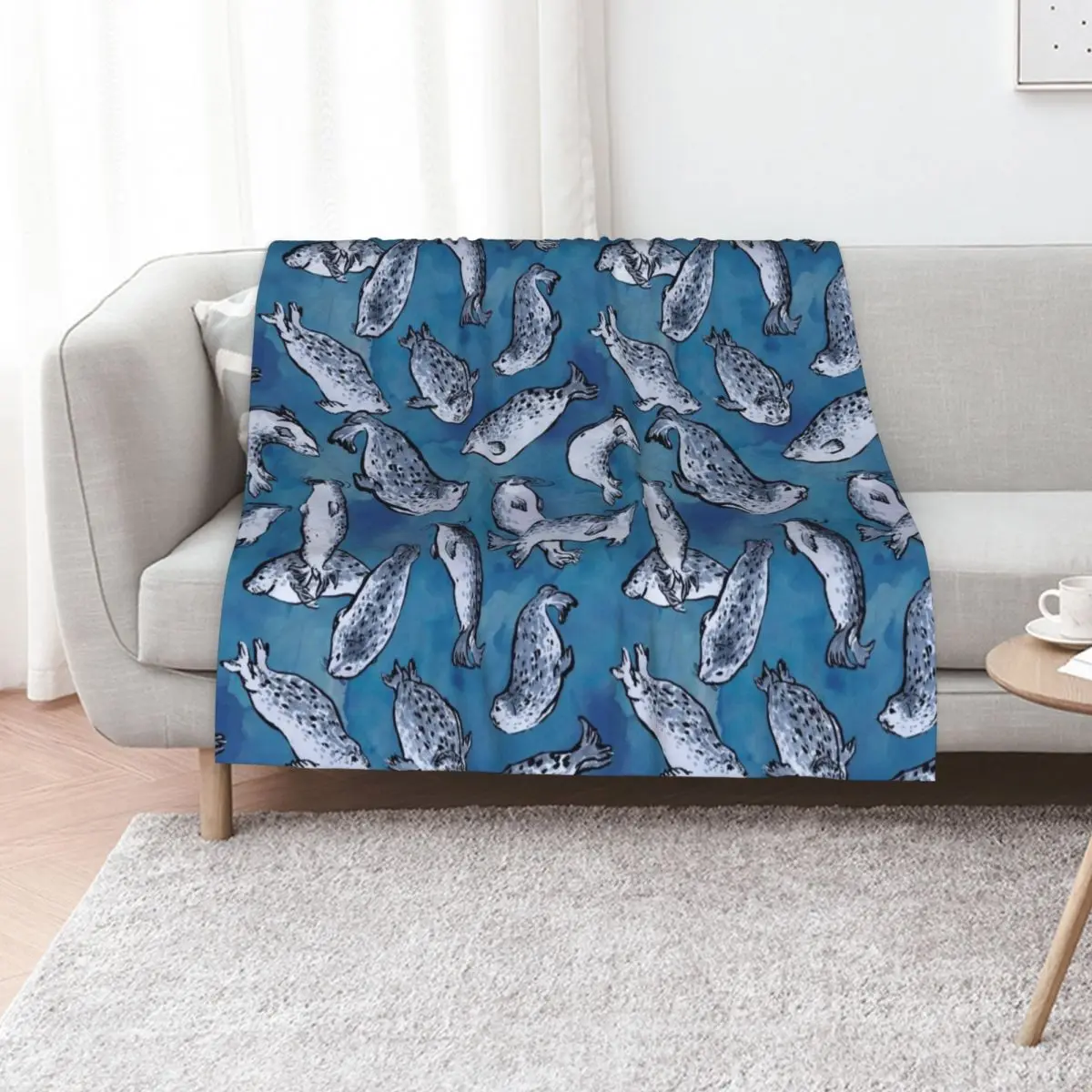 Harbor Seal Pattern Throw Blanket Furry for winter Flannels Sofas Soft Plush Plaid Winter beds Blankets