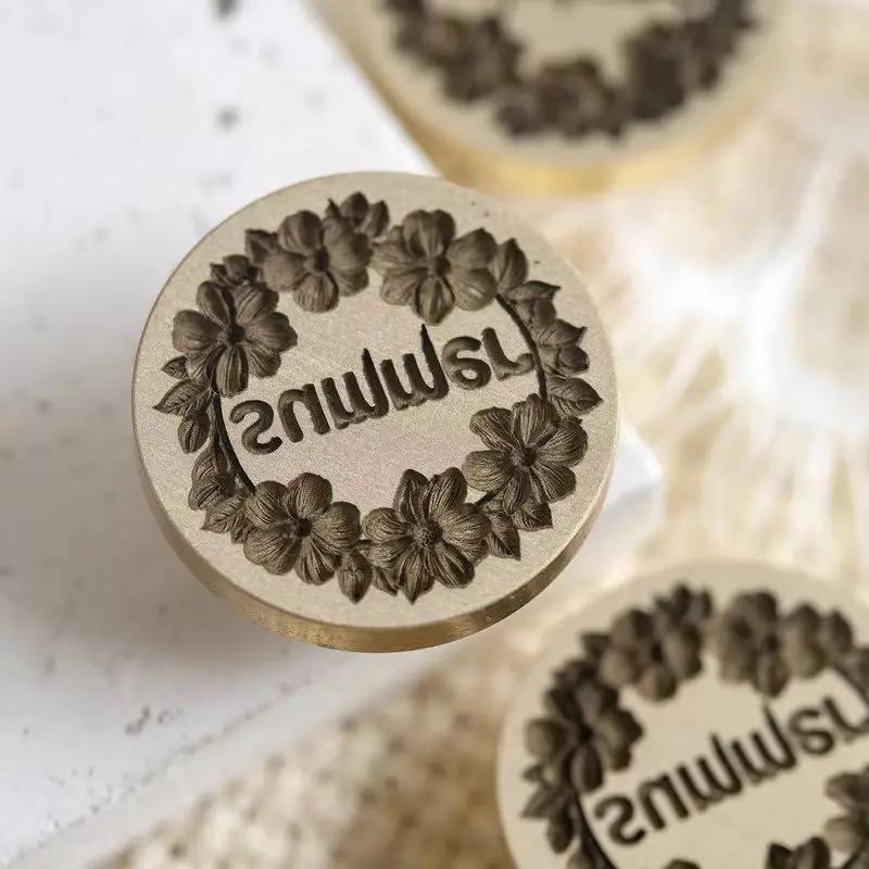 New Original 3D Wax Seal Stamp 30mm Wreath Embossed Wax Seal Brass Head Sealing Wax For Diy Craft Card Letter Journal Decor view 3
