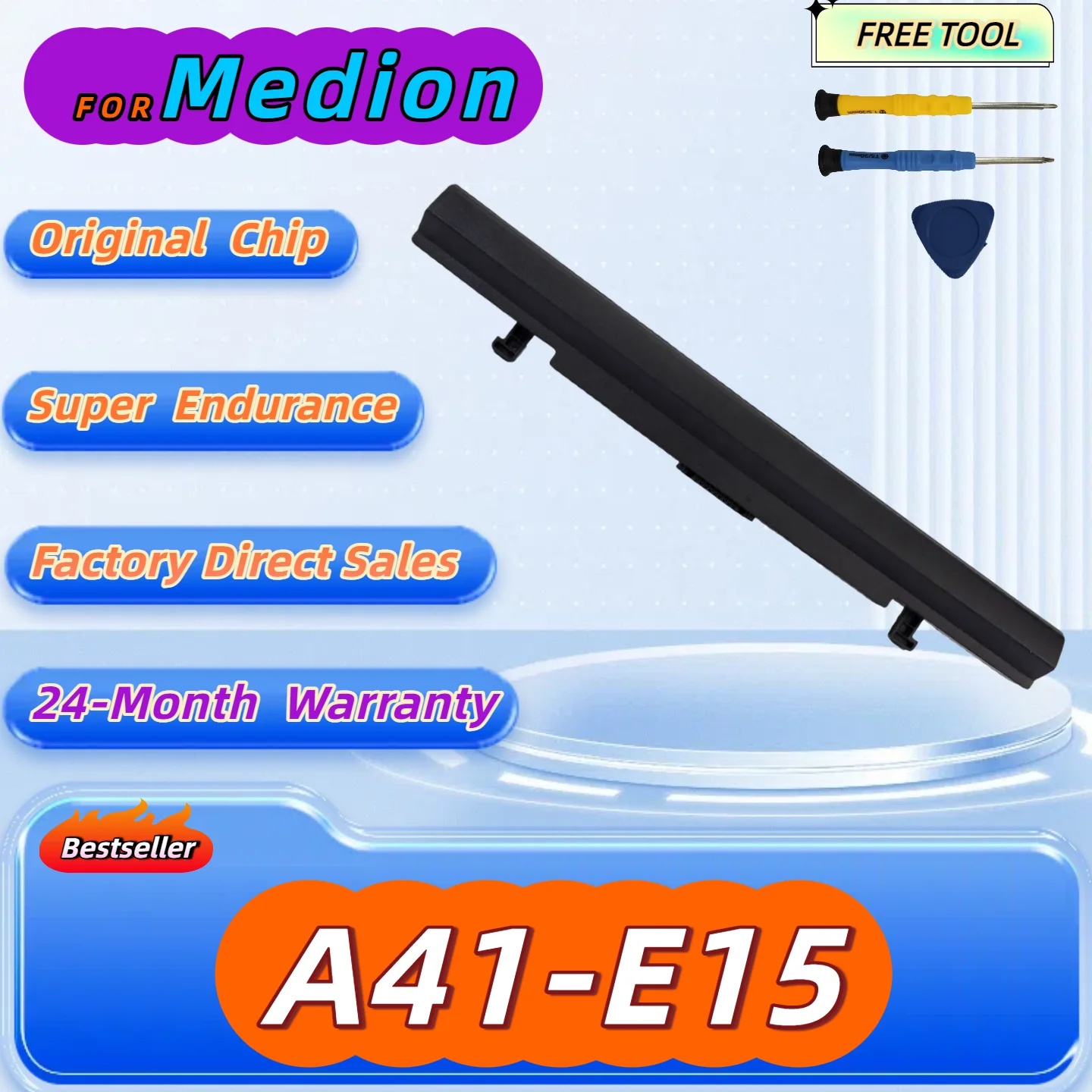 

A41-E15 Laptop Batteries for Medion Akoya MSN 30023620 E15LS93 MD60677 MD60329 MD99970 MD99960 E6429 Free Tool + 24M Warranty