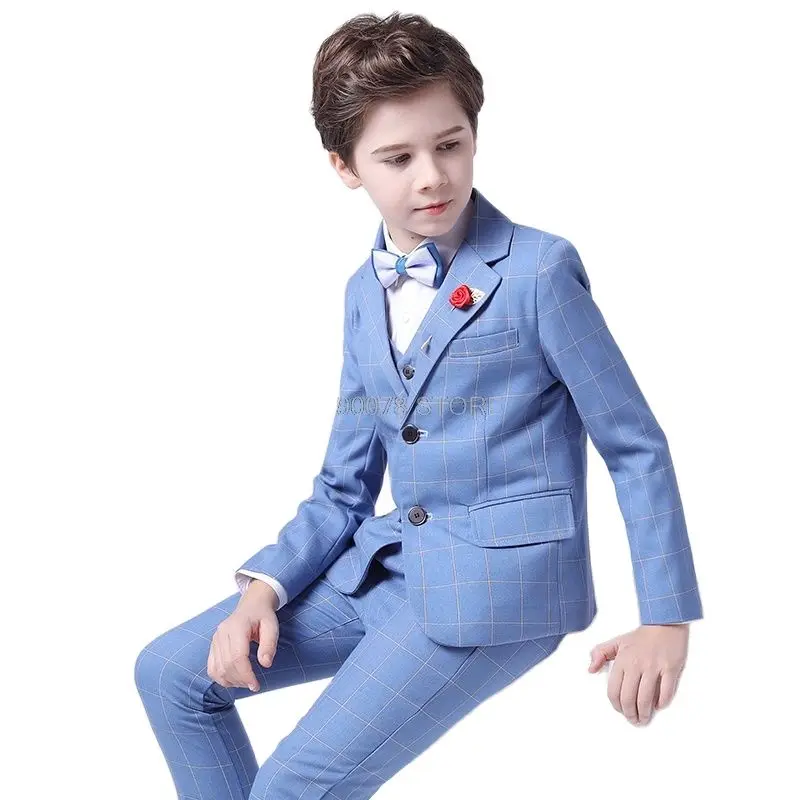 Brand Flowers Boys Formal Suit Wedding campus student Tuxedo Dress Gentleman Kids Jacket Vest Pants 3Pcs ceremony Costume