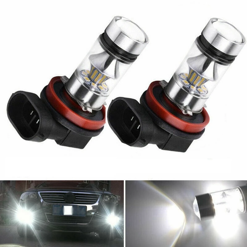 8X H8 H11 H16 6000K White 100W High Power LED Fog Light Driving Bulb DRL