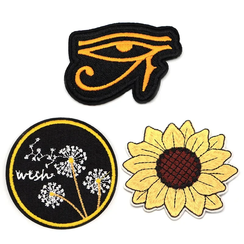 

2PCS Eye of Horus Sunflower Wish Dandelion Embroidery Iron on Patches Stripes Appliques Cloth Stickers DIY Apparel Sewing Fabric
