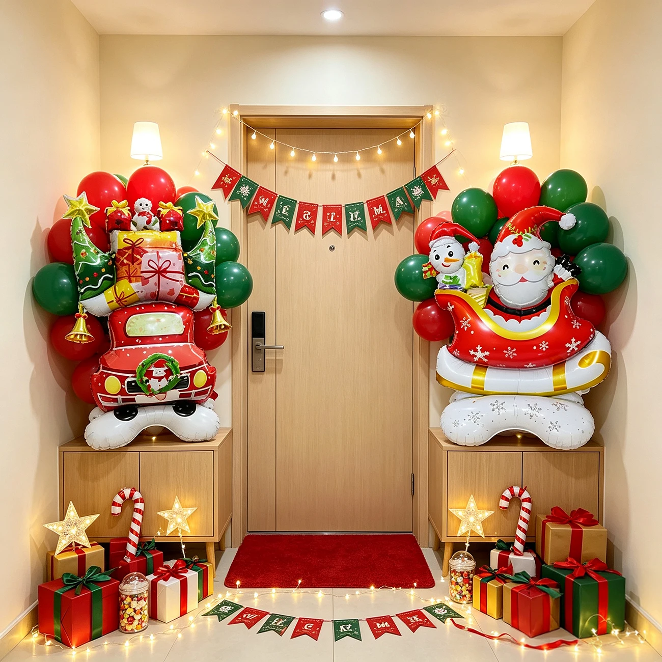Christmas Sleigh Foil Balloon Set Winter Fabric Christmas Party Holiday Parade Photo Backdrop Holiday Arch Decoration