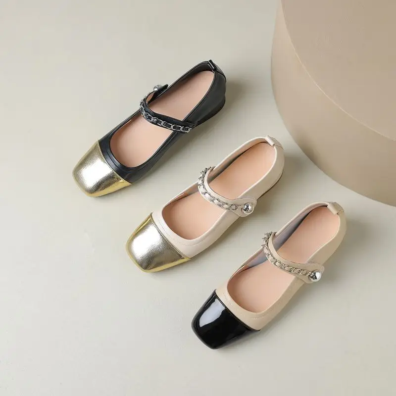 

ORCHALISA Soft Flats Ladies Toe Block Heels Decor Strap Elegant Daily Shoes 41 42 43