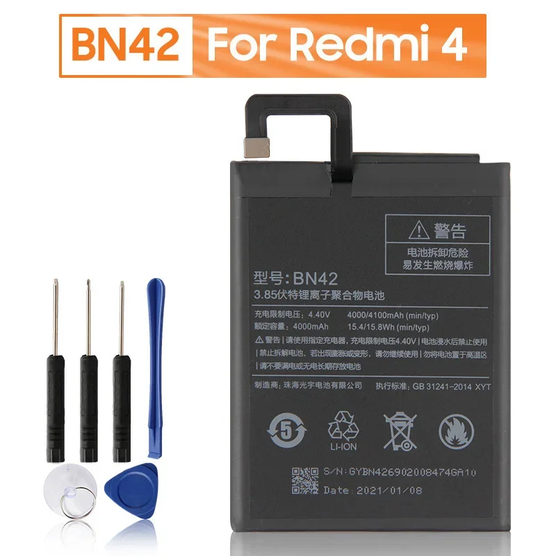 BN42 Battery For Xiaomi Redmi 4 Hongmi4 Redmi4 standard version Rechargeable Replacement Phone Battery 4000mAh+ Tool