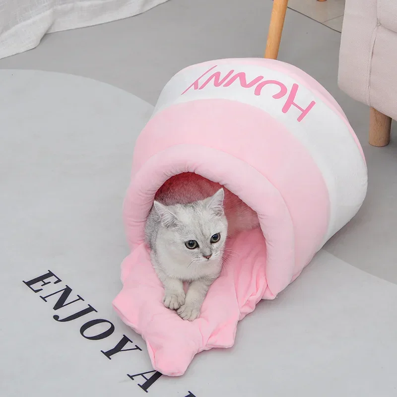 Thickened Cat Nest Winter Semi enclosed Warm Dog Nest Cat House Seasonal Universal Honey Jar Cat Bed Villa