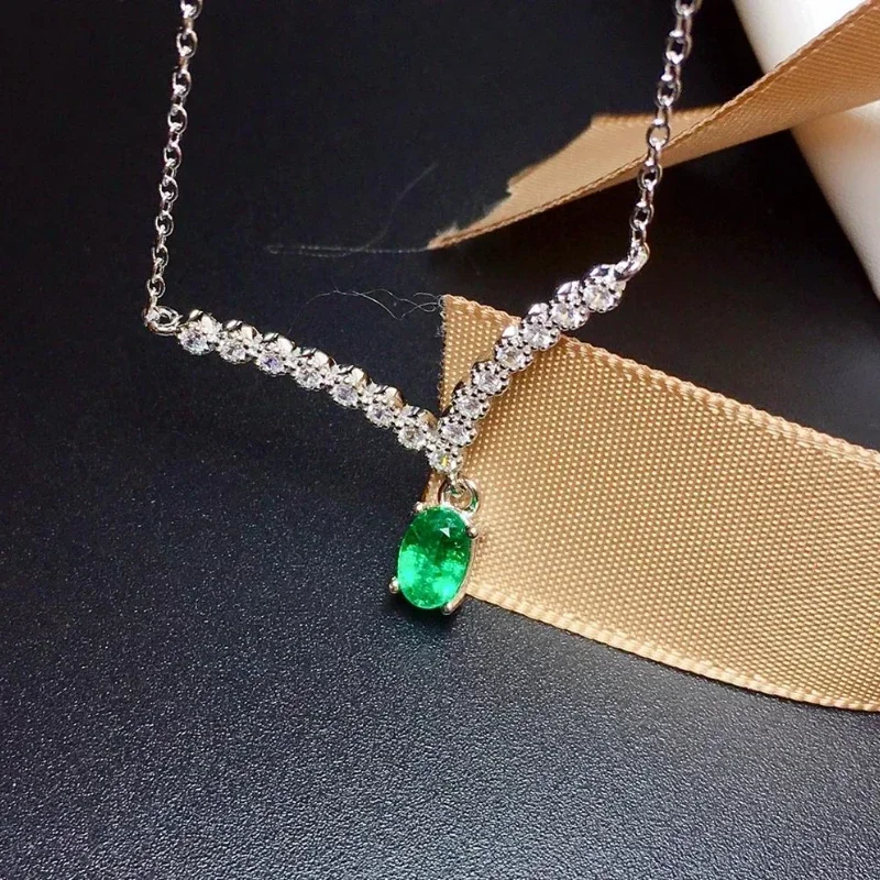 Genuine Natural Emerald Pendant in Sterling Silver Fine Women's Jewelry Sales with Free Shipping Clearance Sale