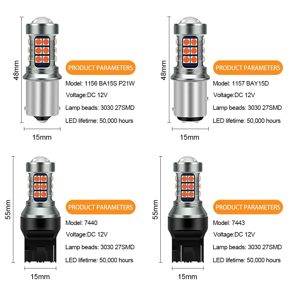 27LED  Time Red Reversing Light 7440/7443/1157 BAY15D/BA15S P21W LED Car Motorcycle Brake Light Bulb Auto Moto Tail Lamp