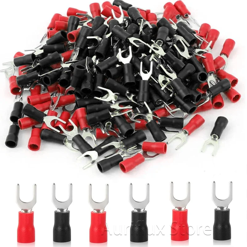 

100Pcs AWG16-14 red black fork type wire spring terminal SV2-3 1.5-2.5mm² U Y brass insulated spade crimping wire terminal