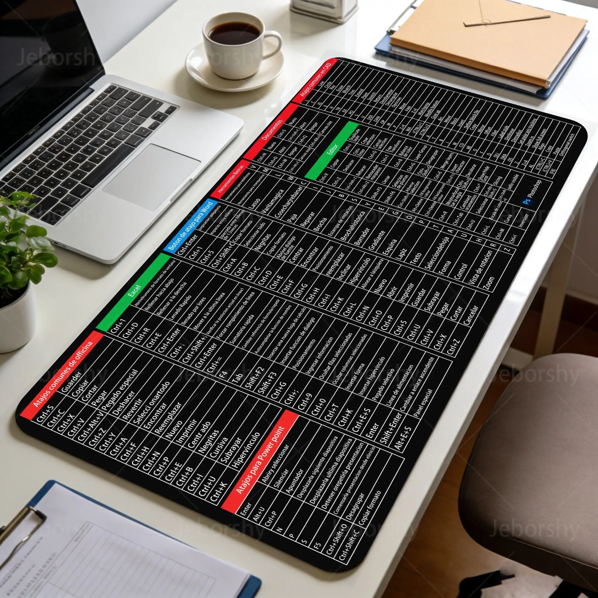 Spanish Excel Shortcuts Pattern Large Mouse Pad Office Desk Mat Computer Keyboard Pad Starters Gift for Office Workers Students