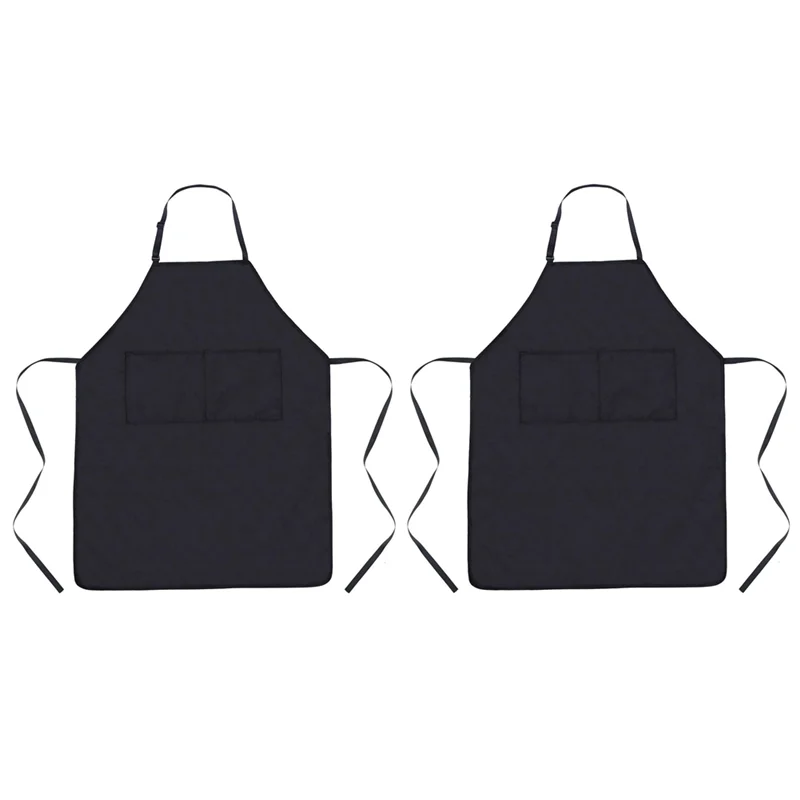 L74A 2PCS ผ้ากันเปื้อนครัวกันน้ำกันน้ำมันผ้ากันเปื้อนทำอาหารพร้อมสายคล้องคอปรับได้ 2 กระเป๋า