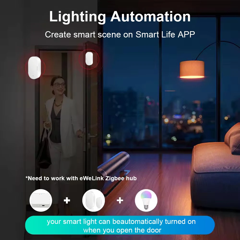 Ewelink Zigbee مستشعر الباب نافذة مغناطيسية لاسلكية كاشف إنذار مغلق مفتوح يعمل مع Zigbee2MQTT Alexa Google Need Gateway