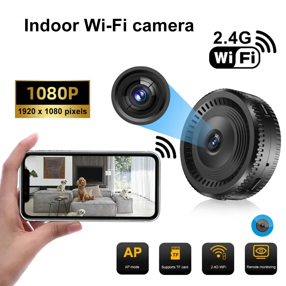 

Беспроводная Wi-Fi камера 1080P HD камера наблюдения с обнаружением движения и ночным видением радионяня для домашних животных в помещении