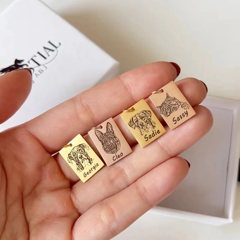 

Персонализированное прямоугольное ожерелье с портретом питомца, именем и текстом, из нержавеющей стали, с фотографией питомца, памятное украшение, подарок для женщин