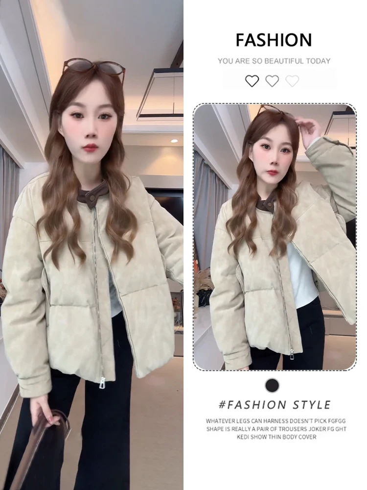 

Ladies Thiened Cotton Jaet Retro American Sle Winter Outerwear Comfortable Casual Loose Fit Long Sve Zipper Closure