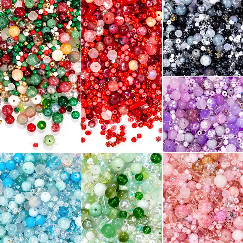 50g Glass Beads Assorted Colourful Round Loose Beads DIY Lamp Work Beads for Bracelets and Necklaces Jewelry Making Supplies