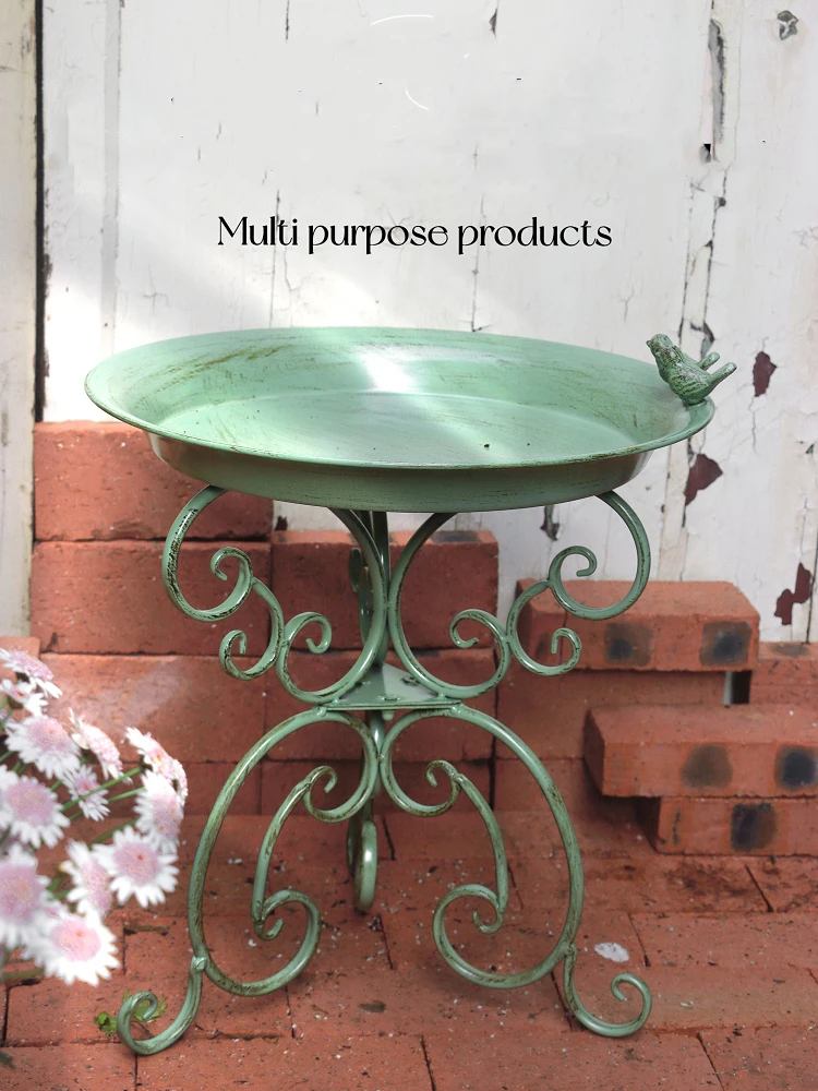 Retro Birds Drinkers Feeder Birdbath Rustic Metal Flower Pot Stand Floor Type Yard Balcony Garden Decoration