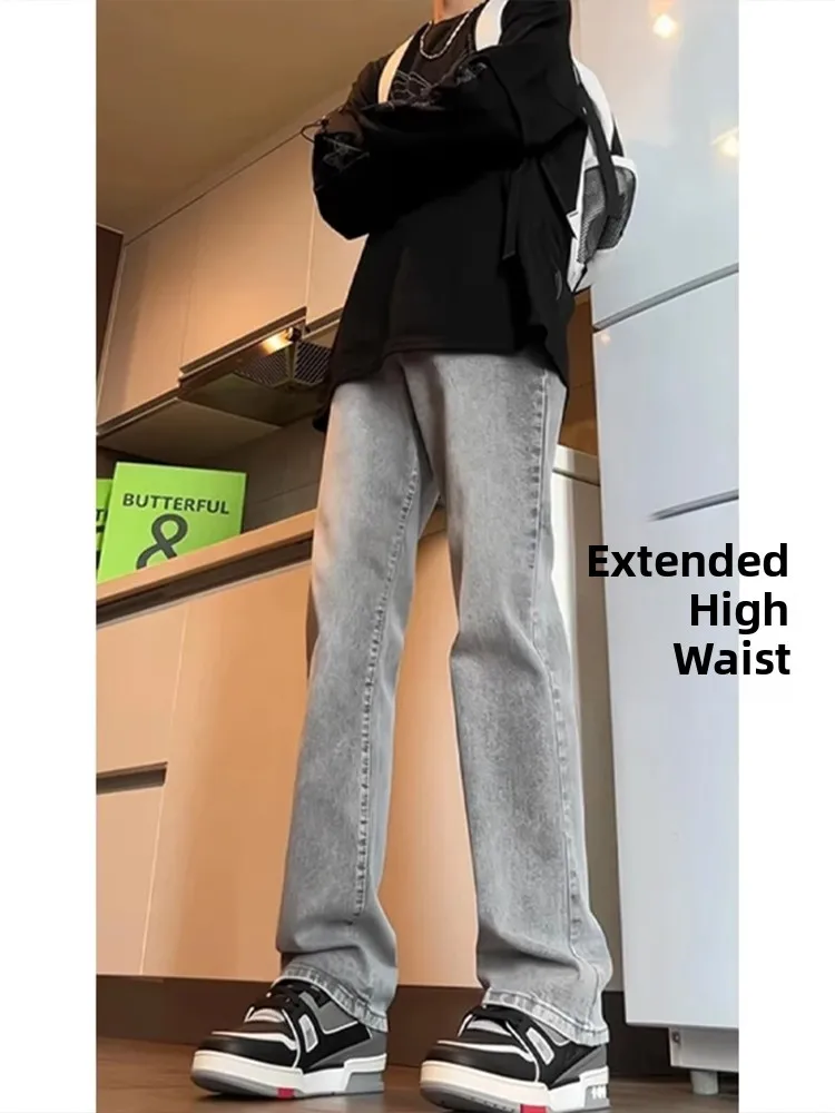 

Мужские джинсы с удлиненными штанинами, зауженные, прямого кроя, с высокой талией, в американском ретро-стиле, расклешенные, молодежный тренд, весенняя коллекция