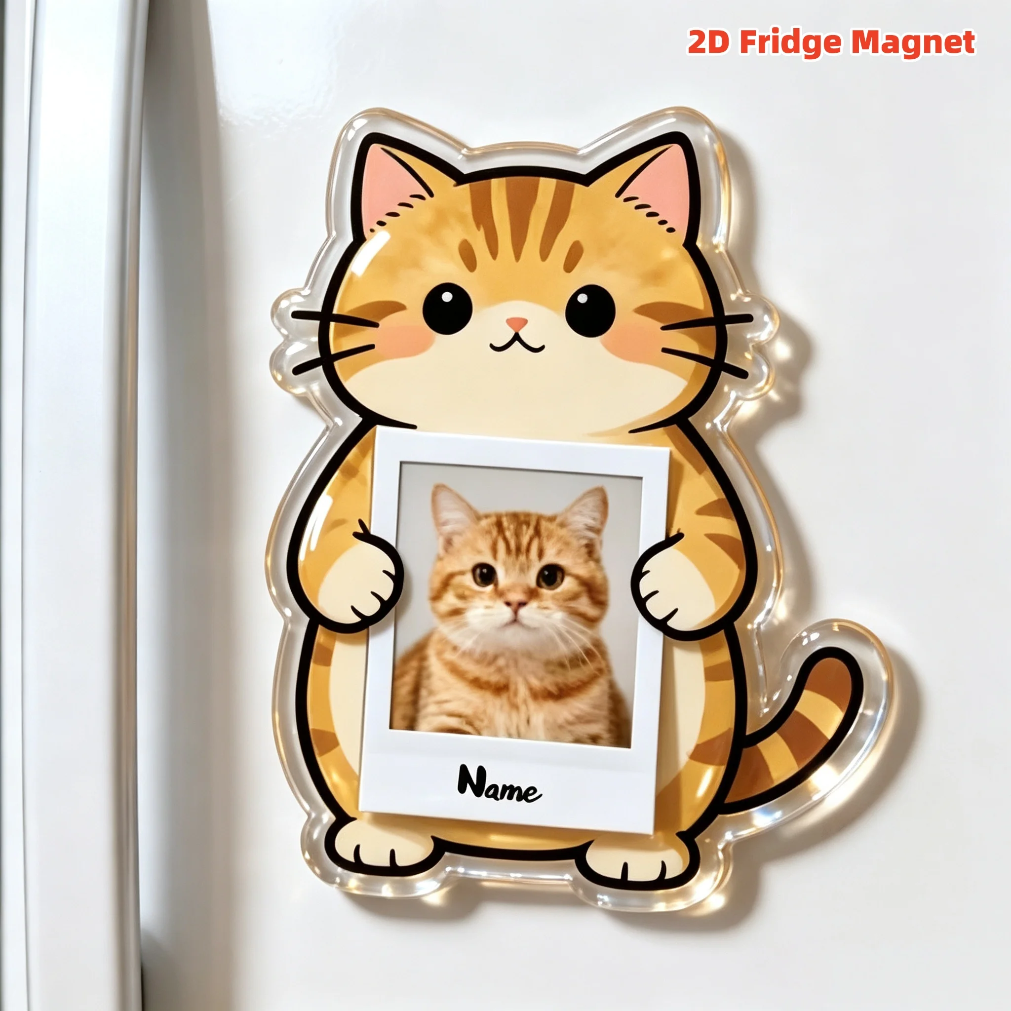 Custom Photo 2D Acrylic Fridge Magnet Cute Cartoon Hold Polaroid Picture Frame Personalized Name Refrigerator Sticker Home