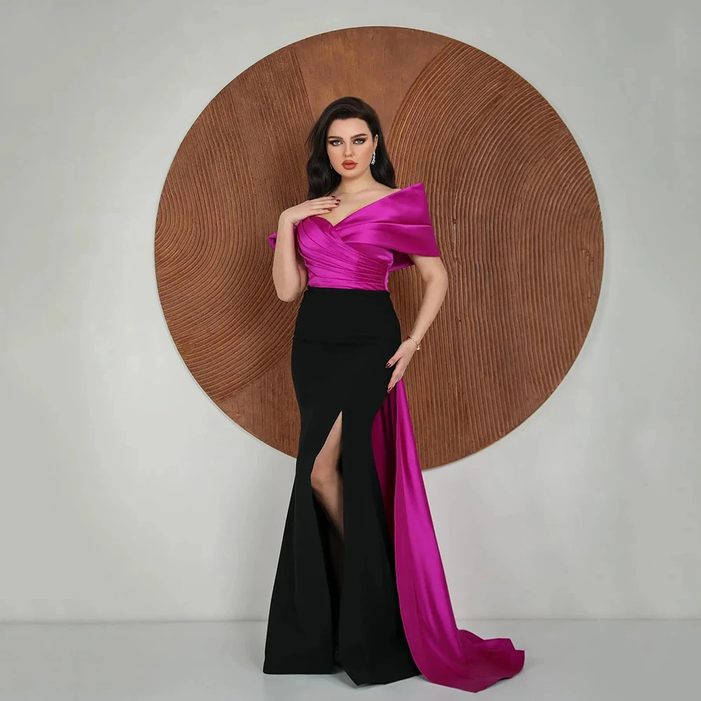 Customized Sexy Mermaid Prom Dress Off Shoulder Floor Length Party Evening Gown Patchwork Side Slit Special Occasion Gowns