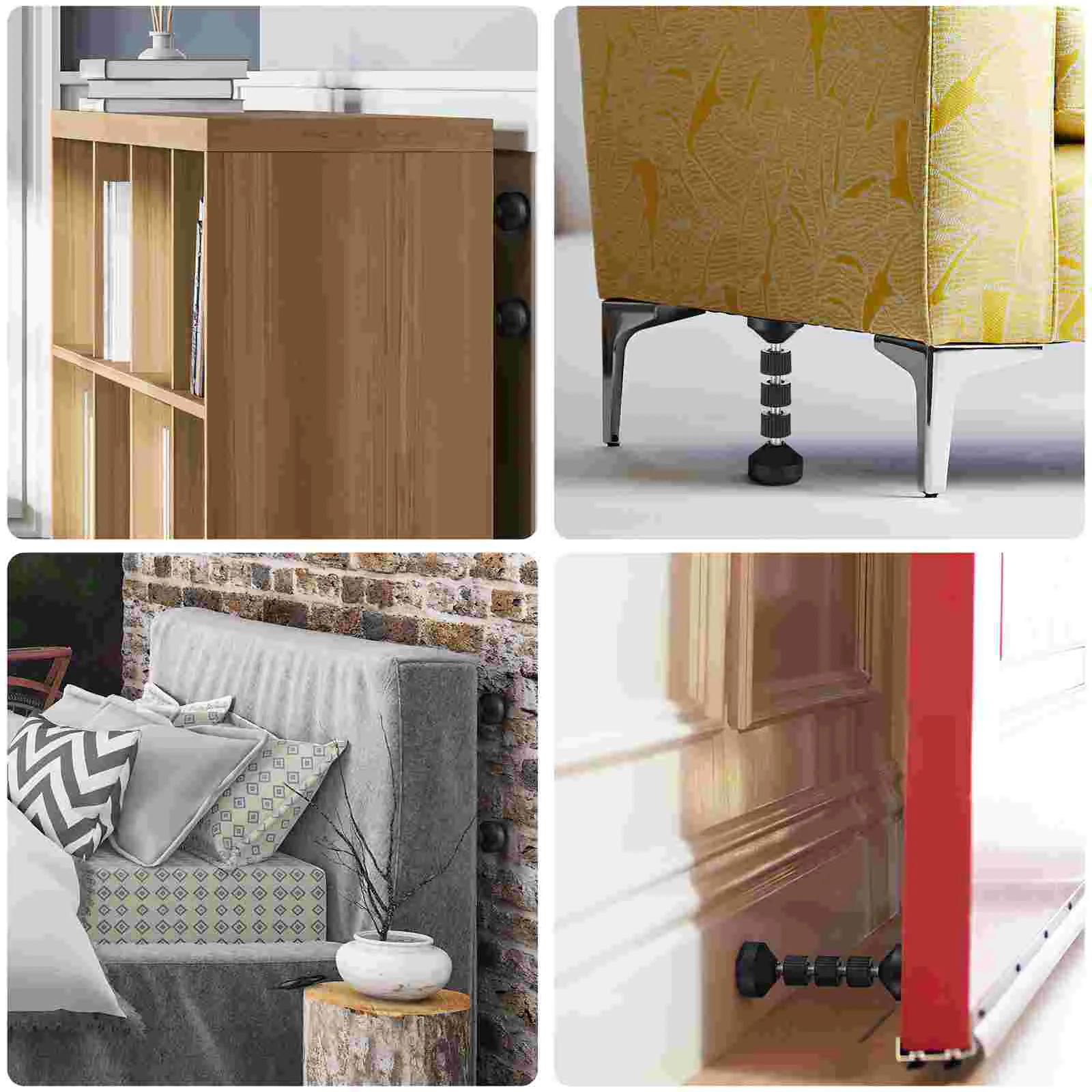 4 Pcs Shockproof Fixed Rod Headboard Stoppers for Wall Bed Frame Stabilizers Easy Install Adjustable Length Furniture Protector