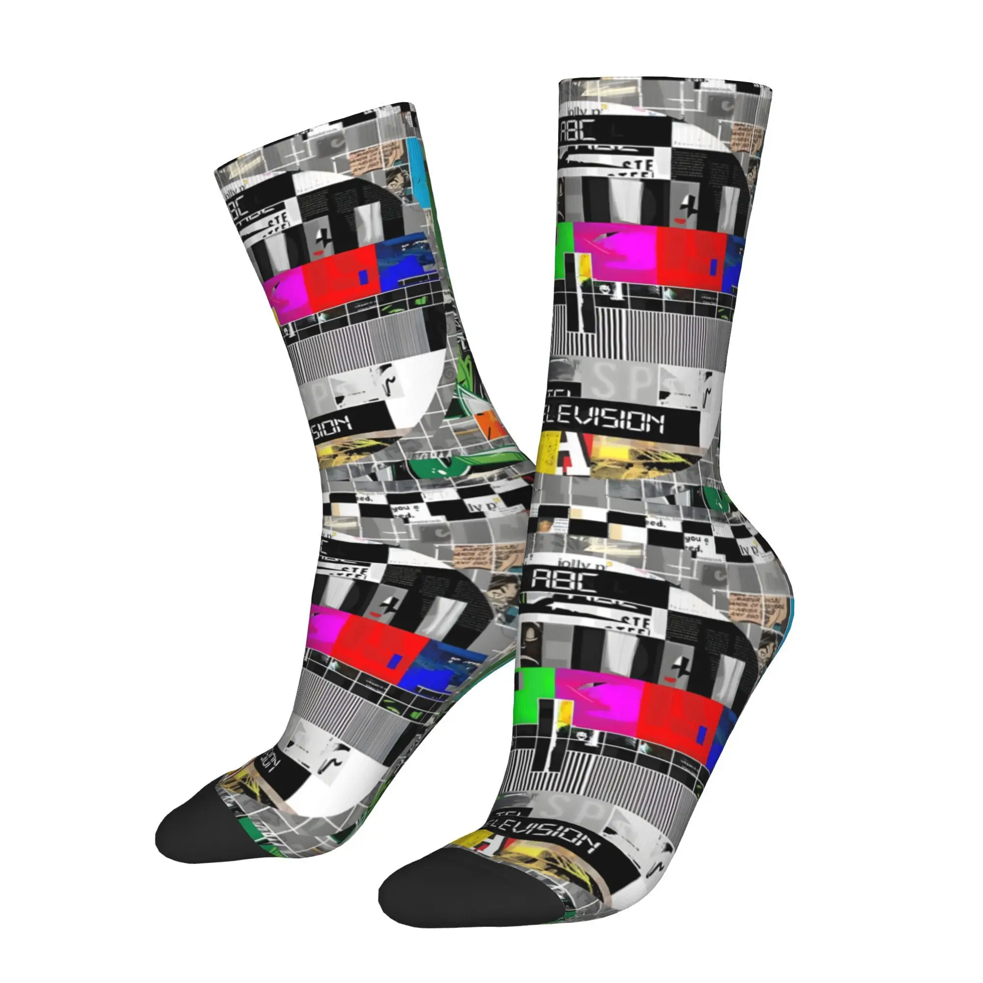 1pc Test Screen Design Printed Men's Socks  Novelty Hip Hop Harajuku Pattern Crew Sock Casual Gift