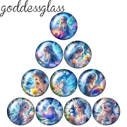 New Blue Fairy Girls Flowers anime style 10pcs mix 12mm/18mm/20mm/25mm Round photo glass cabochon demo flat back Making findings